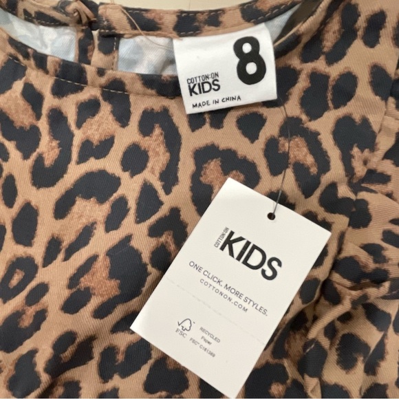NWT Cotton On Leopard Dress Size 8 Long sleeve Ruffle Details Animal Print - Picture 5 of 7